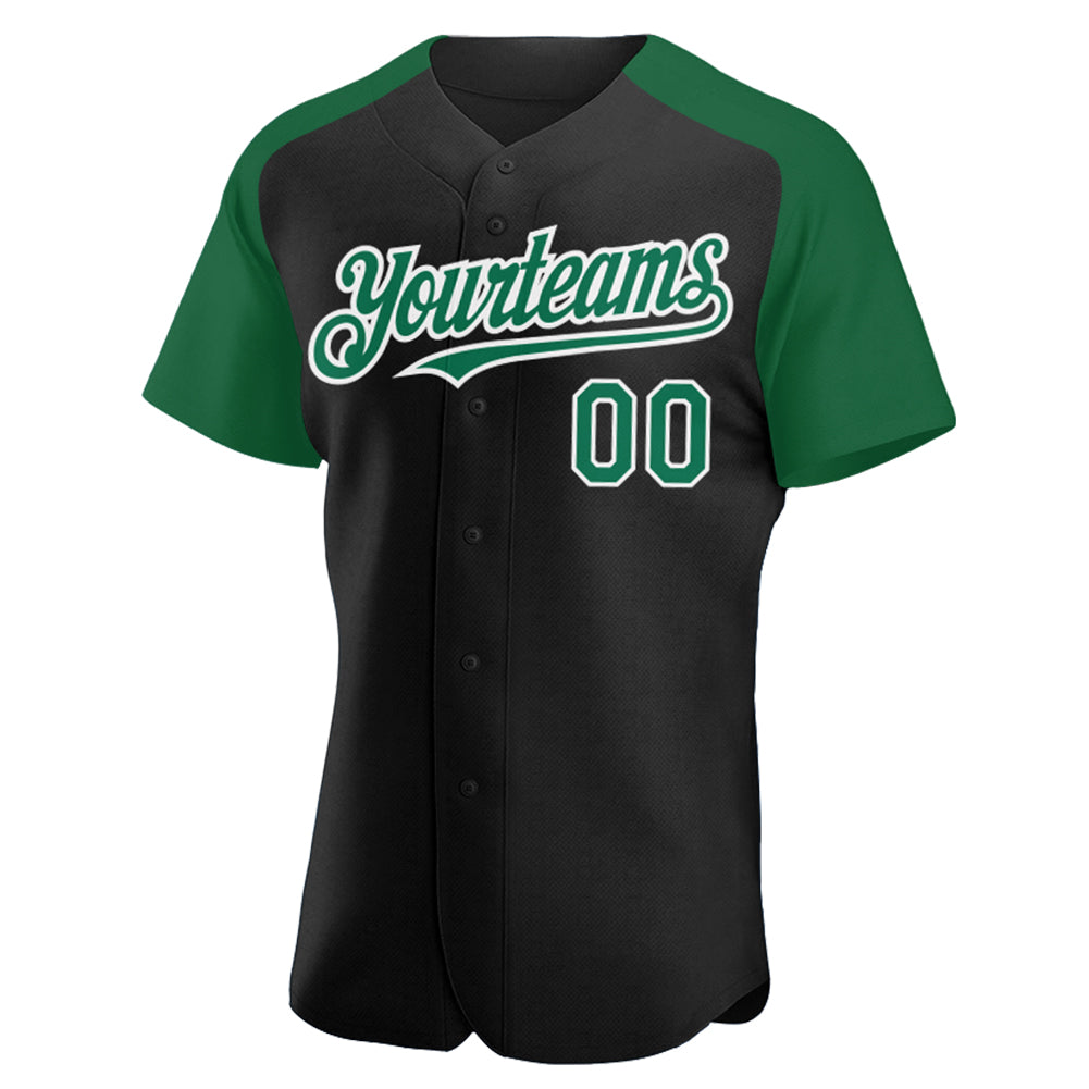 Custom Black Kelly Green-White Authentic Raglan Sleeves Baseball Jersey baseball jersey product view 2