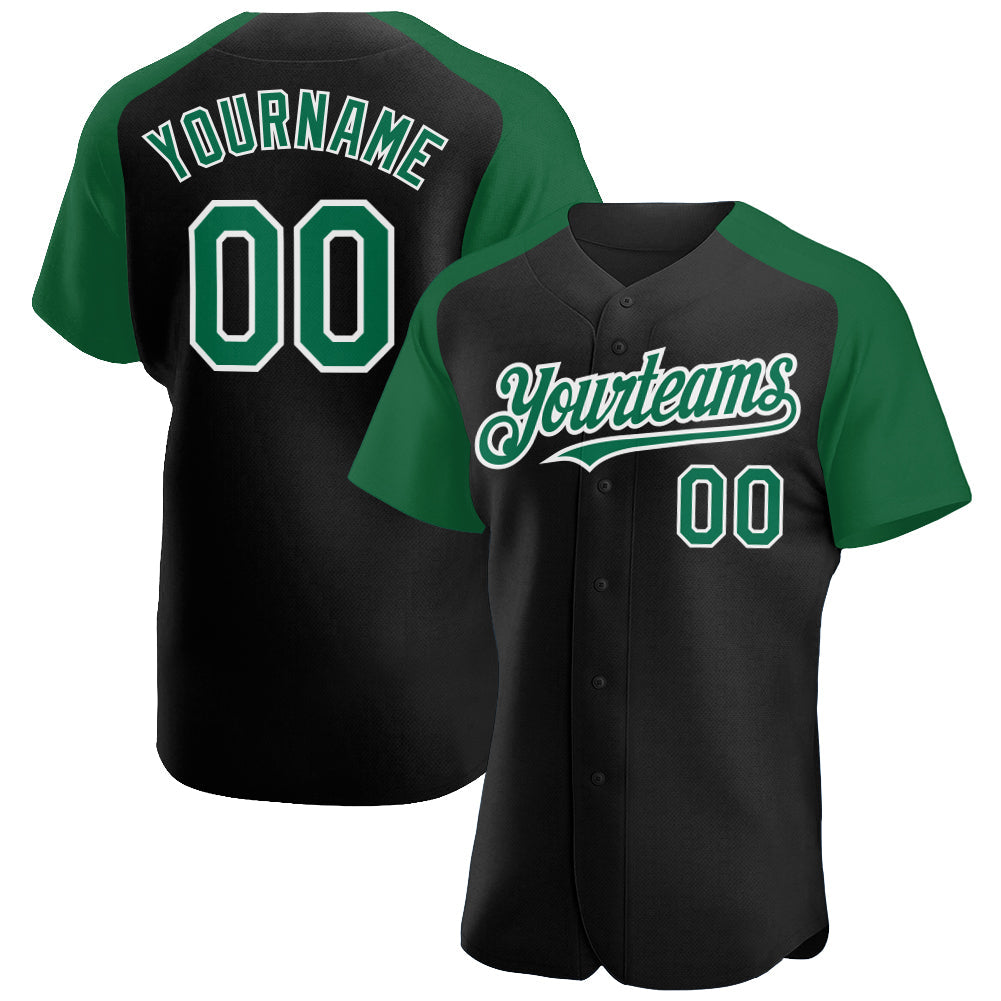 Custom Black Kelly Green-White Authentic Raglan Sleeves Baseball Jersey baseball jersey product view 1