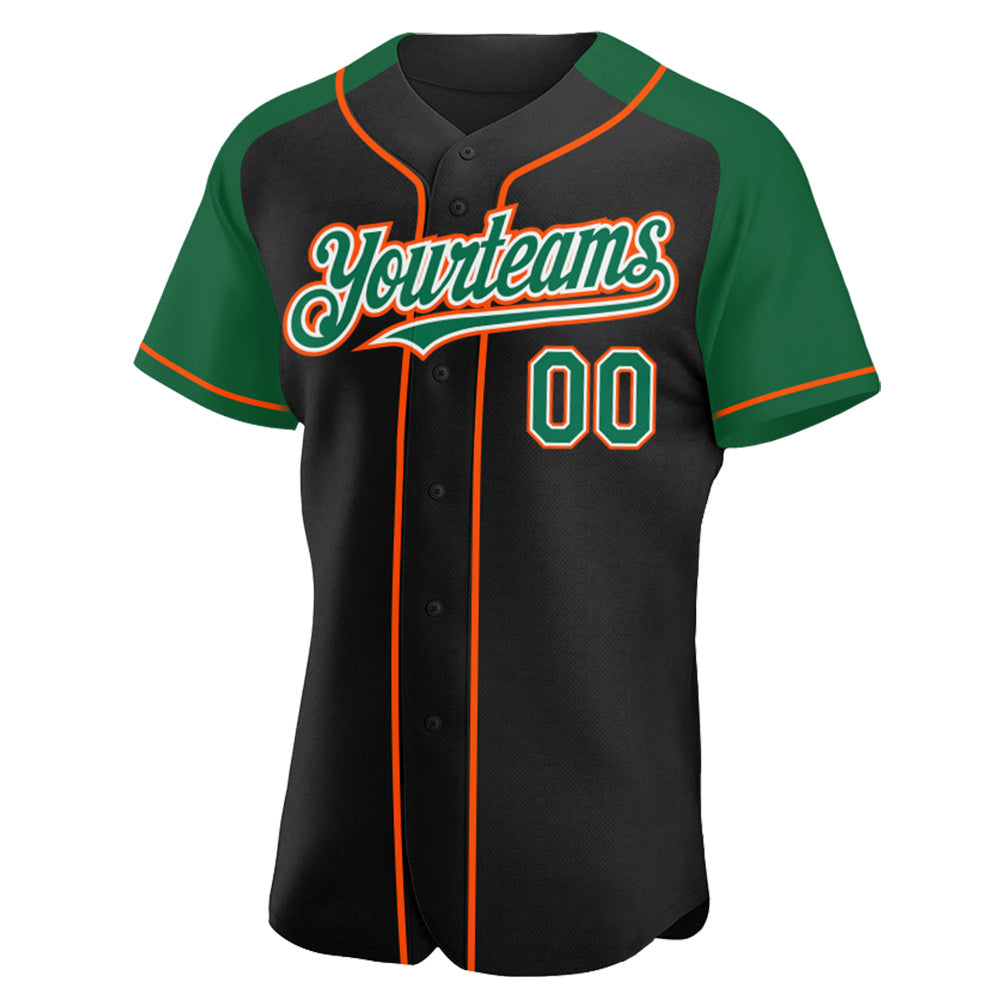 Custom Black Kelly Green-Orange Authentic Raglan Sleeves Baseball Jersey baseball jersey product view 2