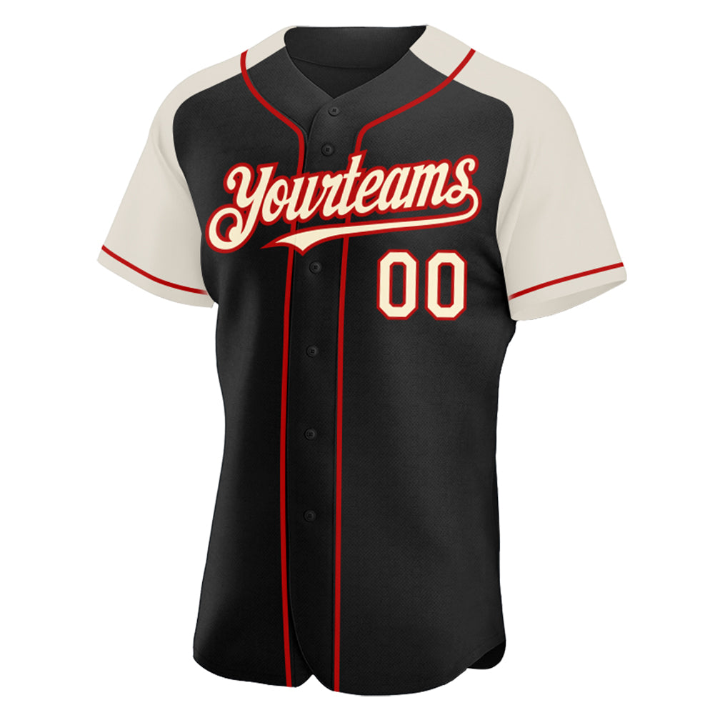 Custom Black Cream-Red Authentic Raglan Sleeves Baseball Jersey baseball jersey product view 2