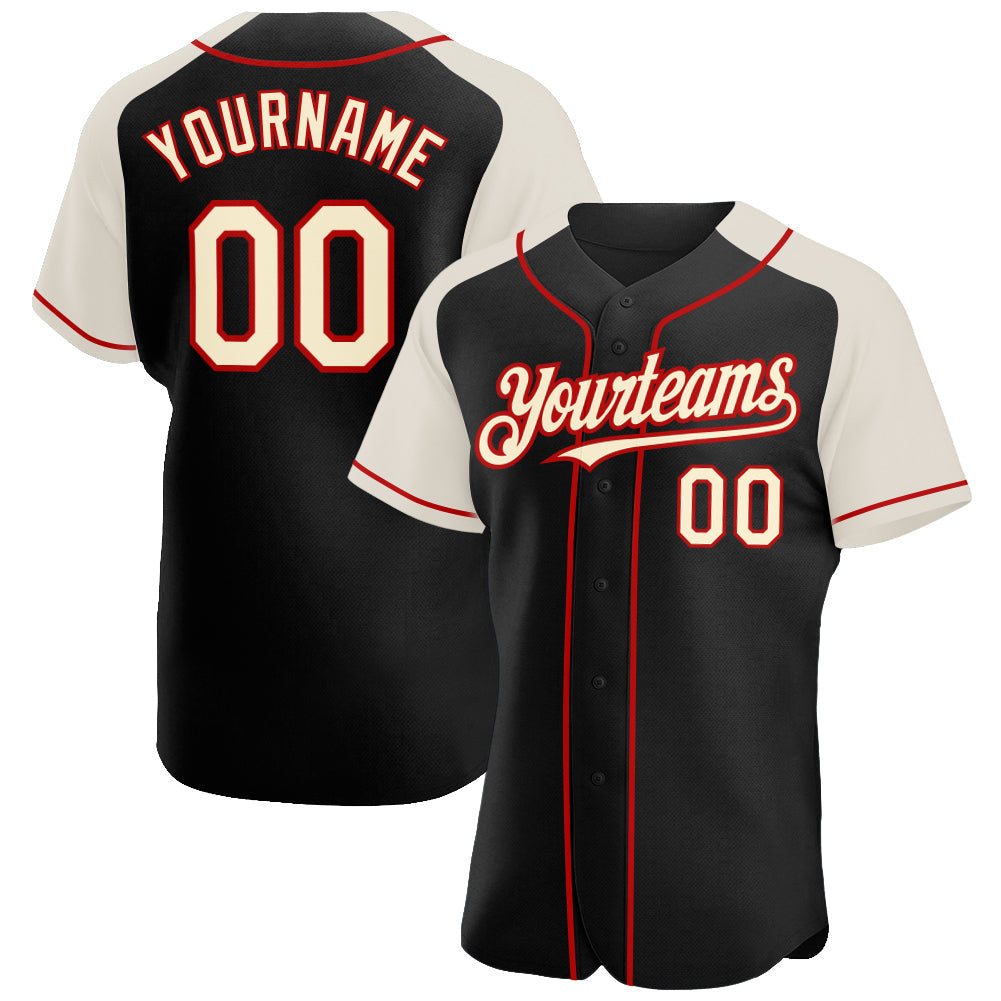 Custom Black Cream-Red Authentic Raglan Sleeves Baseball Jersey baseball jersey product view 1