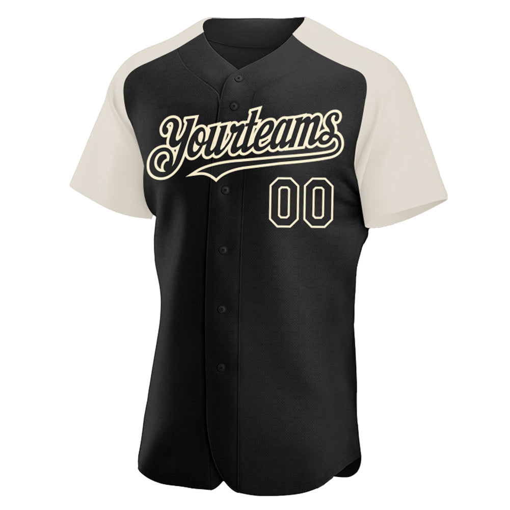 Custom Black Cream Authentic Raglan Sleeves Baseball Jersey baseball jersey product view 2