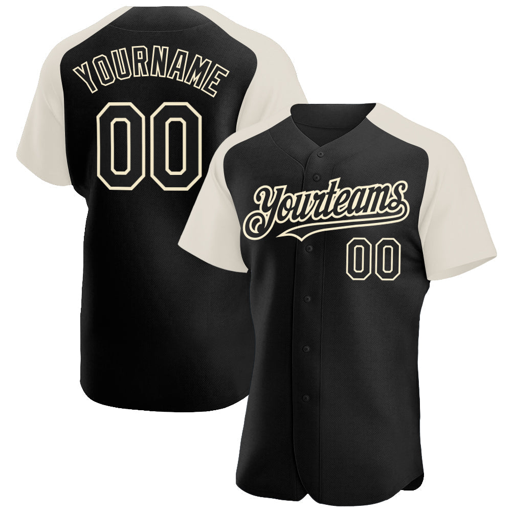 Custom Black Cream Authentic Raglan Sleeves Baseball Jersey baseball jersey product view 1