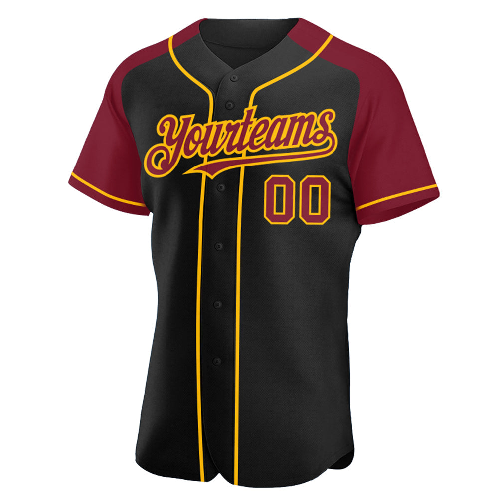 Custom Black Crimson-Gold Authentic Raglan Sleeves Baseball Jersey baseball jersey product view 2