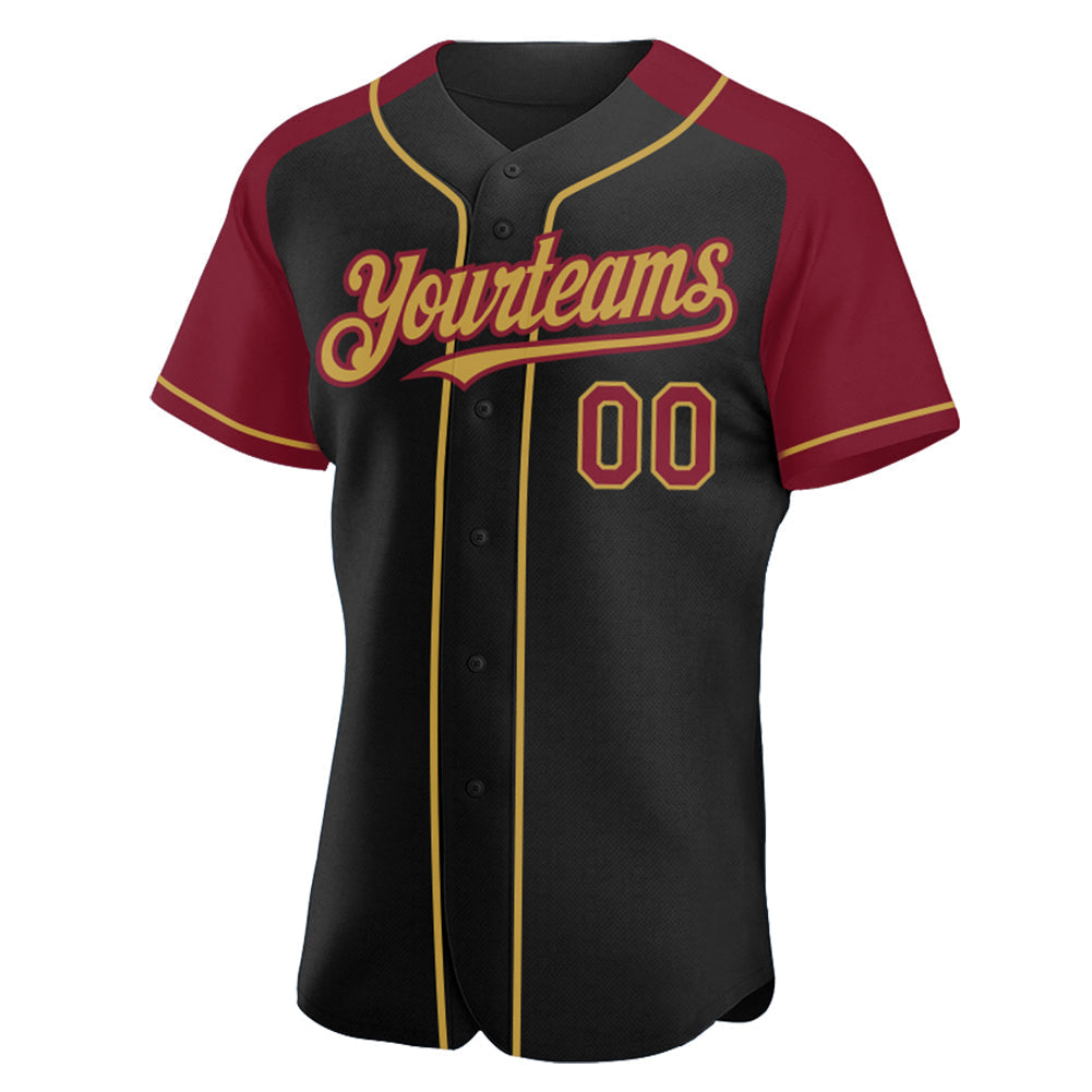Custom Black Crimson-Old Gold Authentic Raglan Sleeves Baseball Jersey baseball jersey product view 2