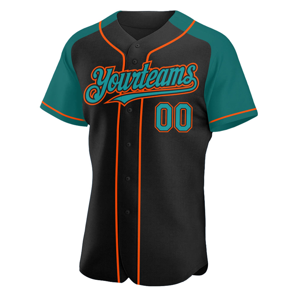 Custom Black Teal-Orange Authentic Raglan Sleeves Baseball Jersey baseball jersey product view 2