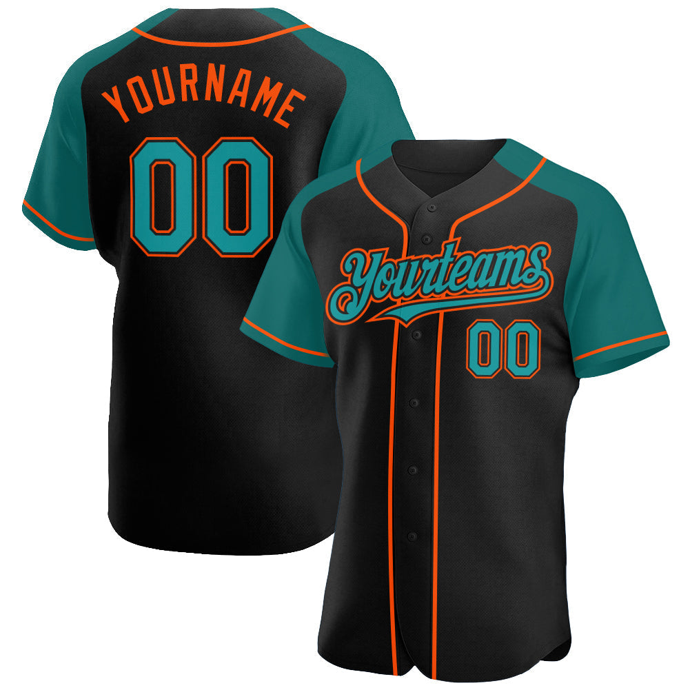 Custom Black Teal-Orange Authentic Raglan Sleeves Baseball Jersey baseball jersey product view 1