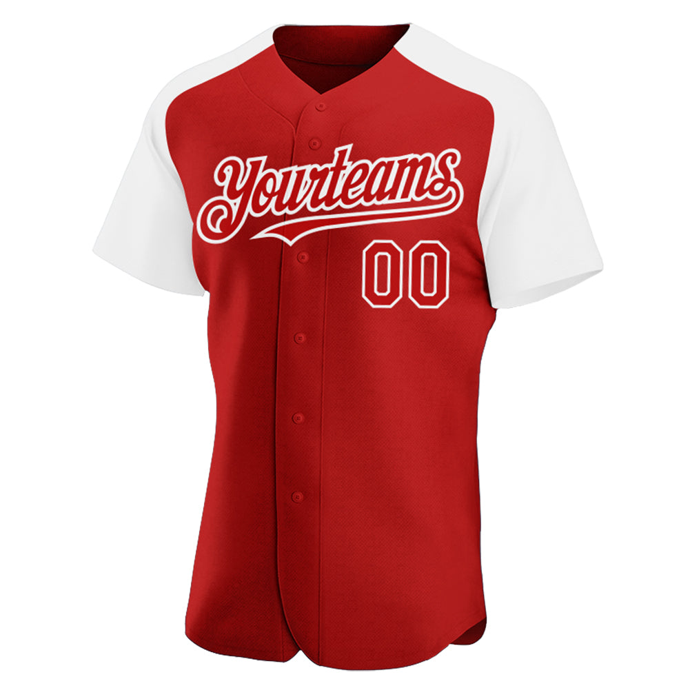 Custom Red White Authentic Raglan Sleeves Baseball Jersey baseball jersey product view 2