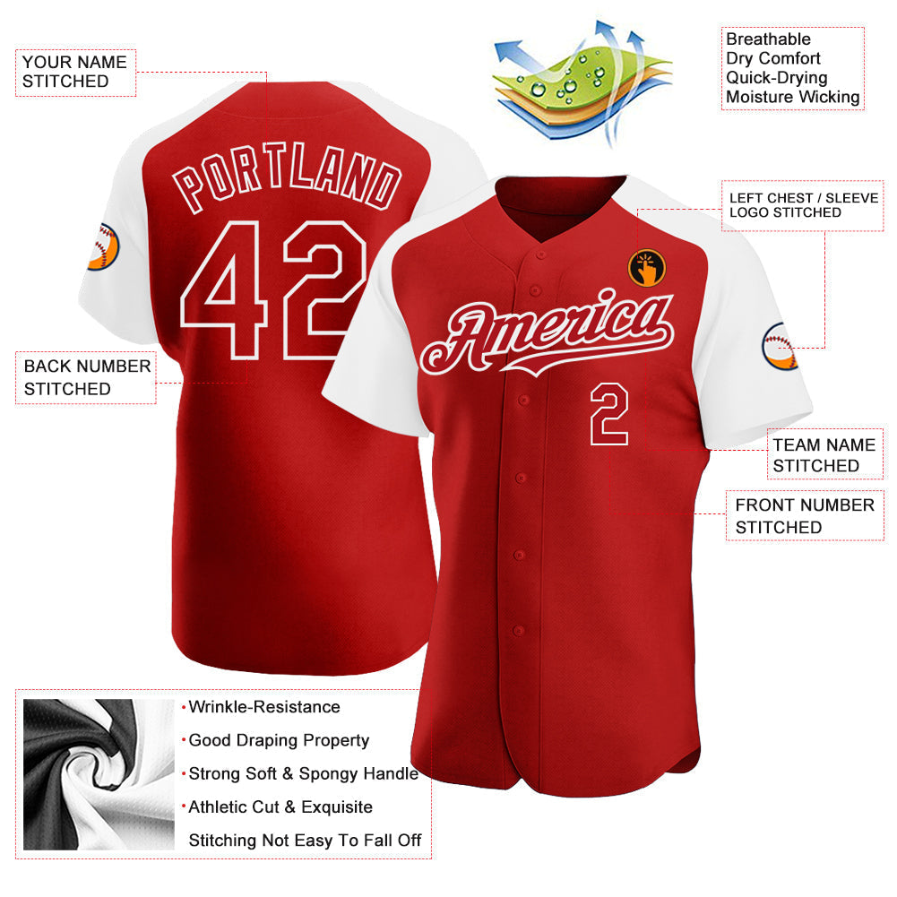 Custom Red White Authentic Raglan Sleeves Baseball Jersey baseball jersey product view 3
