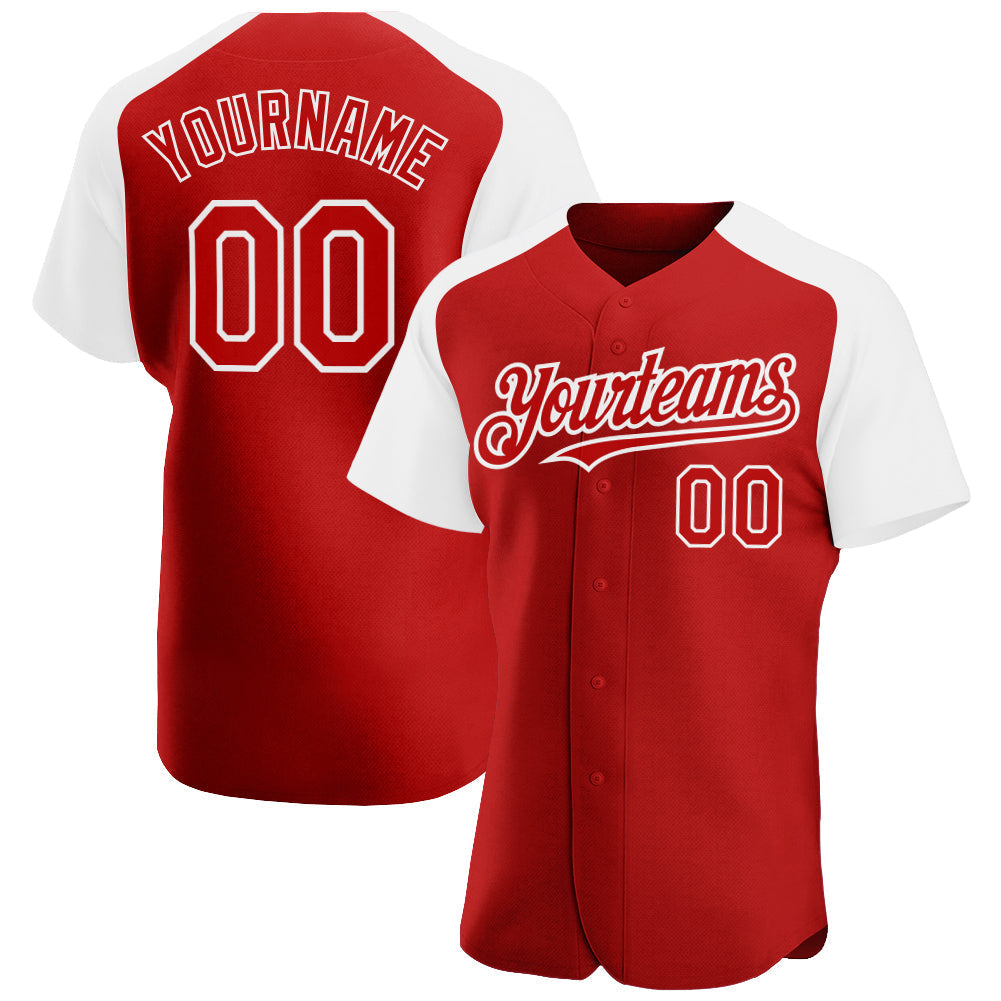 Custom Red White Authentic Raglan Sleeves Baseball Jersey baseball jersey product view 1