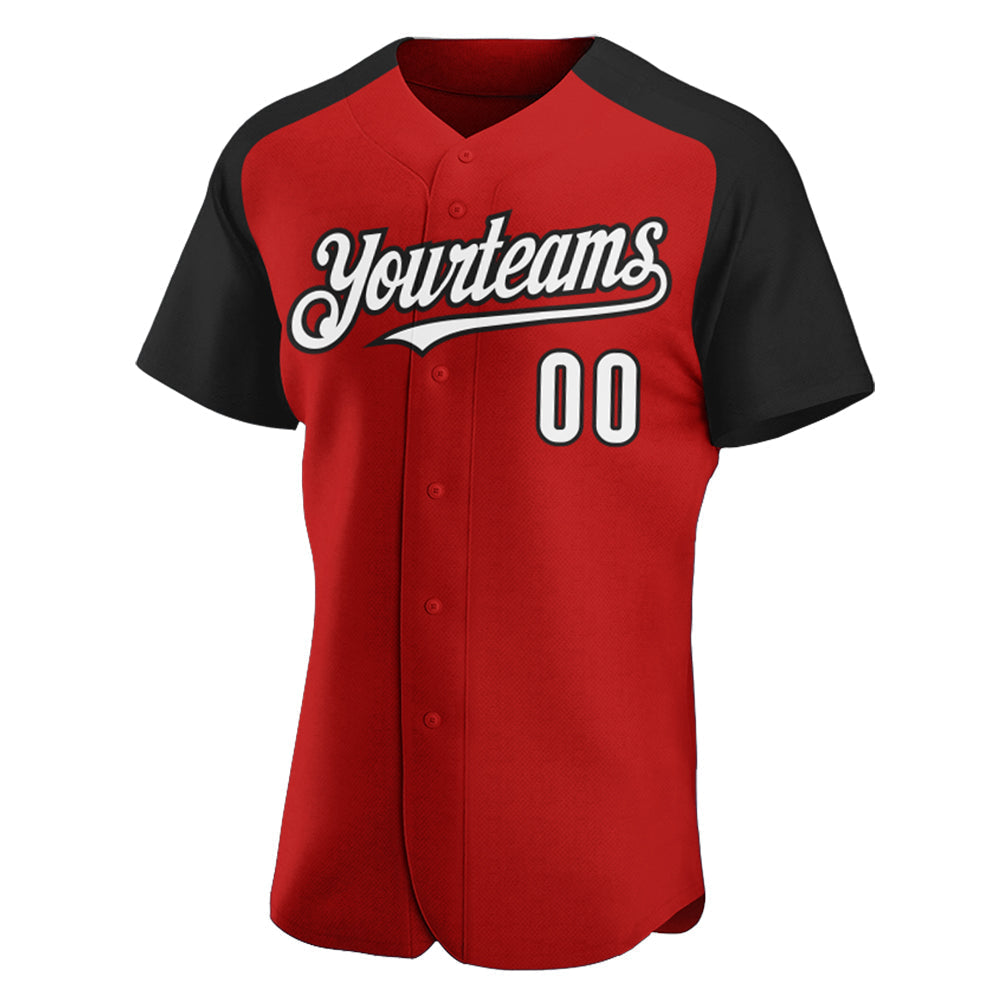 Custom Red White-Black Authentic Raglan Sleeves Baseball Jersey baseball jersey product view 2