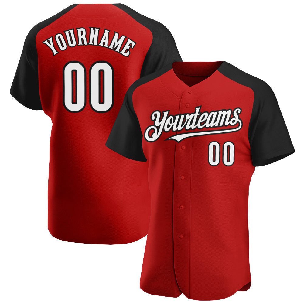 Custom Red White-Black Authentic Raglan Sleeves Baseball Jersey baseball jersey product view 1