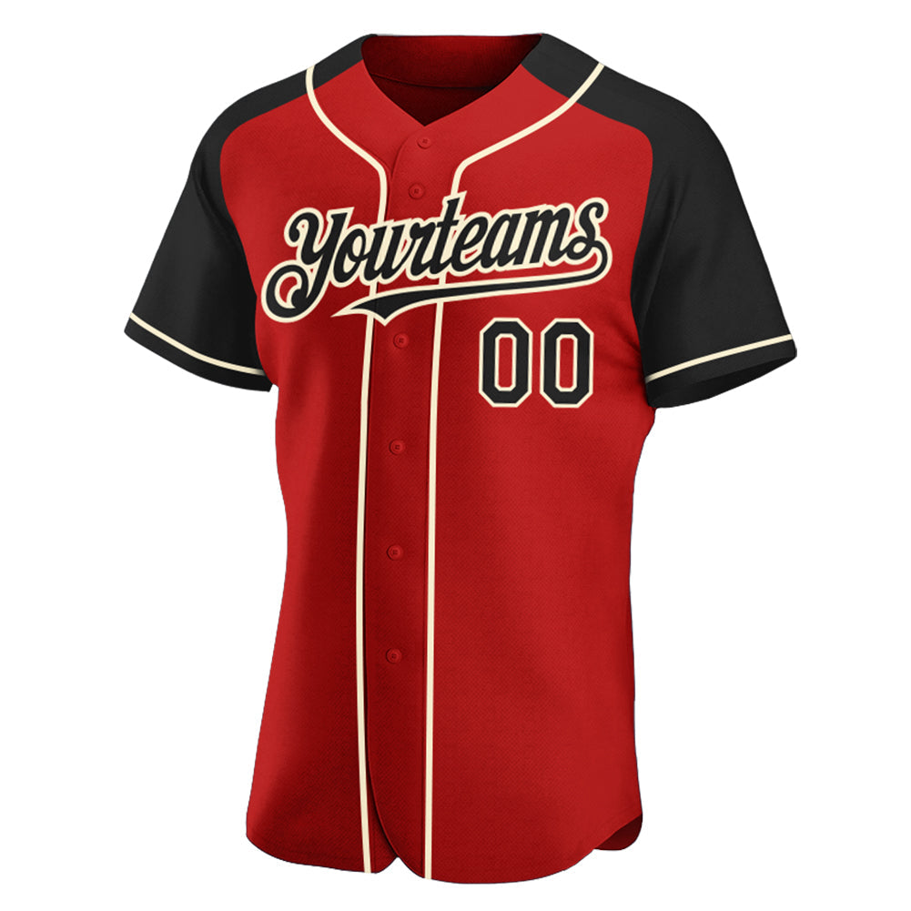 Custom Red Black-Cream Authentic Raglan Sleeves Baseball Jersey baseball jersey product view 2