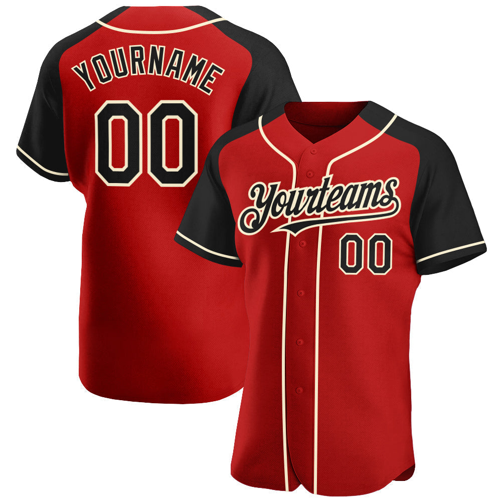 Custom Red Black-Cream Authentic Raglan Sleeves Baseball Jersey baseball jersey product view 1