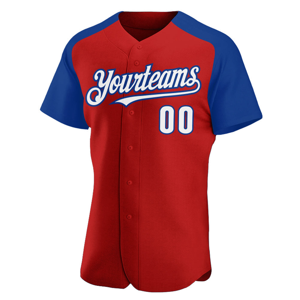 Custom Red White-Royal Authentic Raglan Sleeves Baseball Jersey baseball jersey product view 2