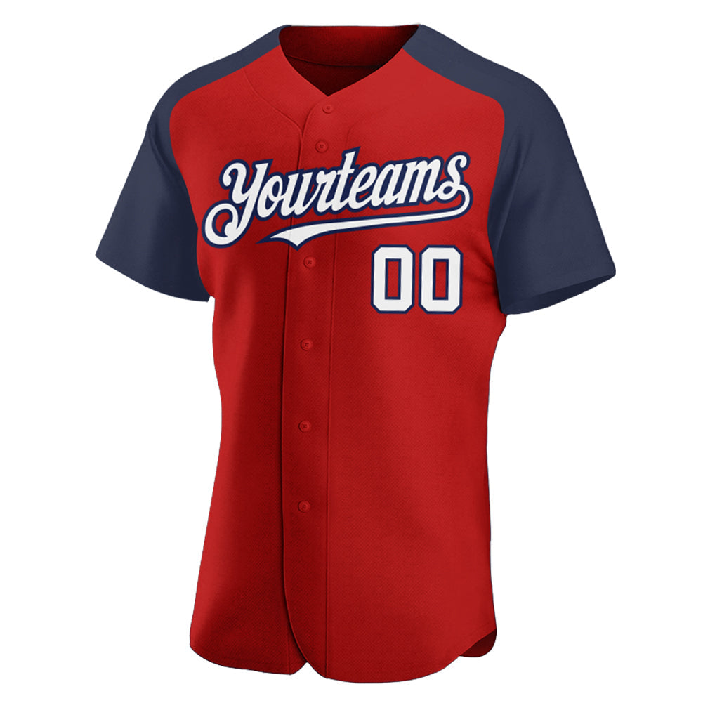 Custom Red White-Navy Authentic Raglan Sleeves Baseball Jersey baseball jersey product view 2