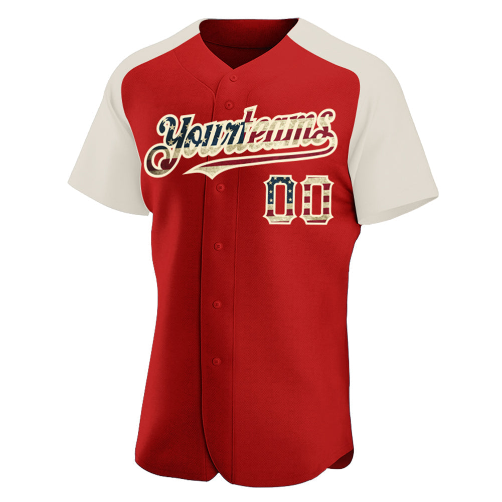 Custom Red Vintage USA Flag-Cream Authentic Raglan Sleeves Baseball Jersey baseball jersey product view 2