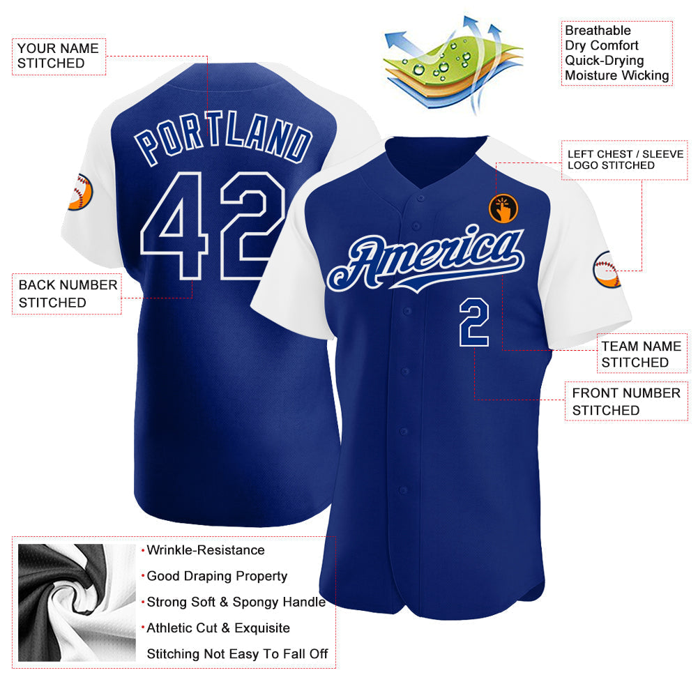 Custom Royal White Authentic Raglan Sleeves Baseball Jersey baseball jersey product view 3