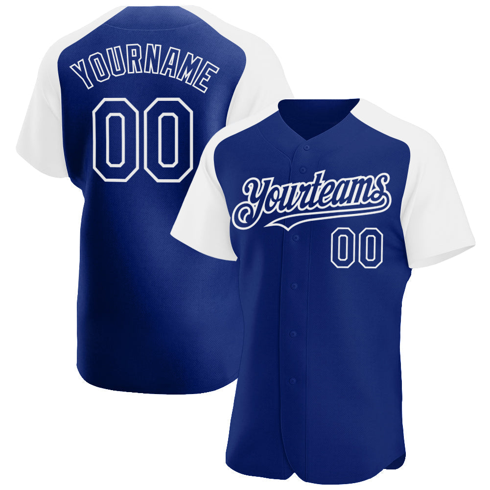 Custom Royal White Authentic Raglan Sleeves Baseball Jersey baseball jersey product view 1