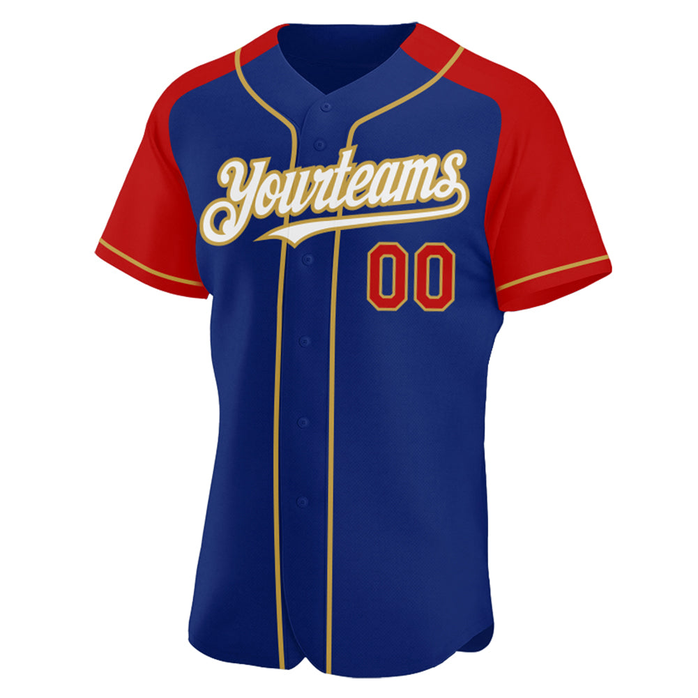Custom Royal Red-Old Gold Authentic Raglan Sleeves Baseball Jersey baseball jersey product view 2