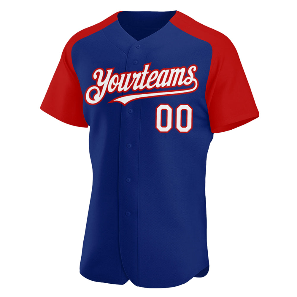 Custom Royal White-Red Authentic Raglan Sleeves Baseball Jersey baseball jersey product view 2