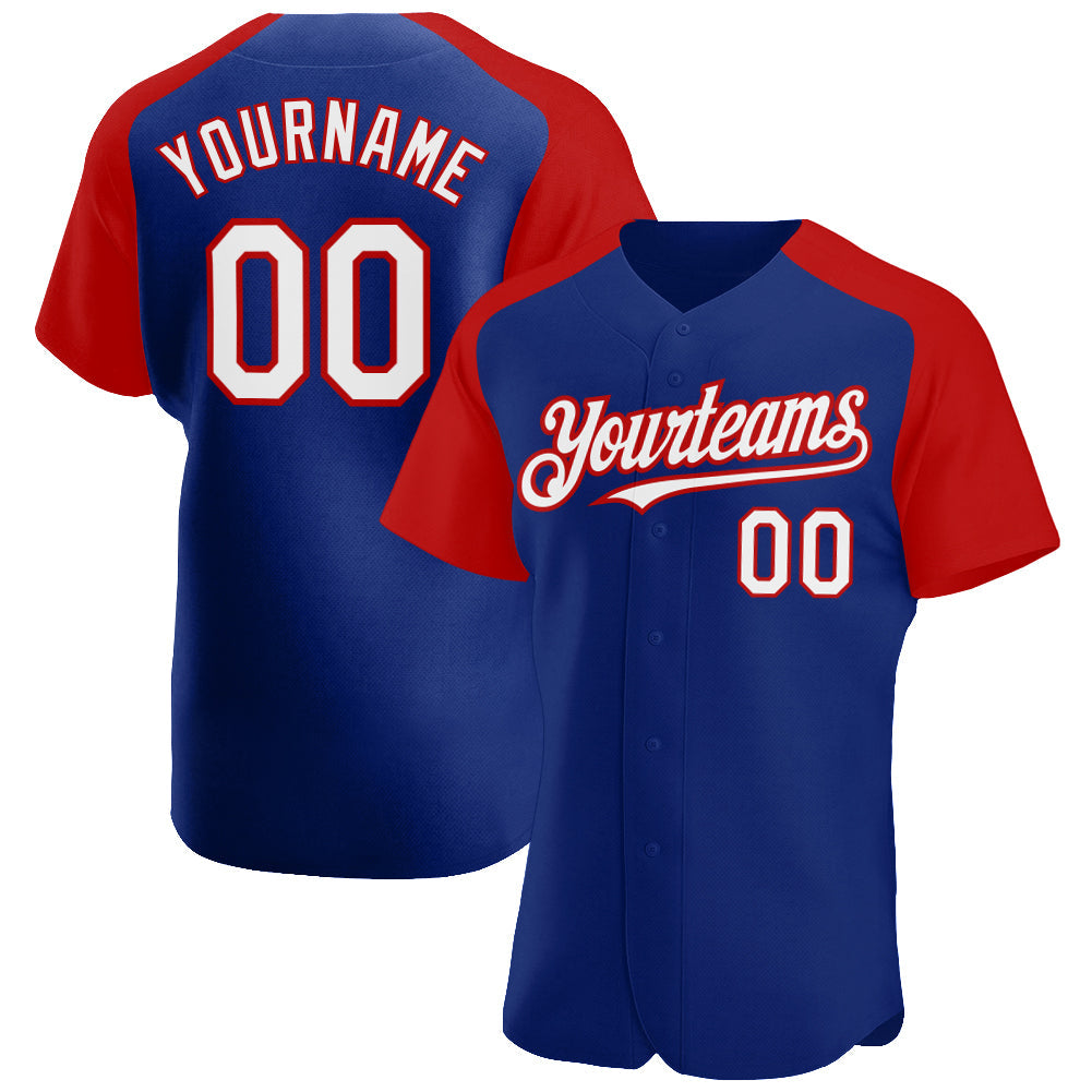 Custom Royal White-Red Authentic Raglan Sleeves Baseball Jersey baseball jersey product view 1
