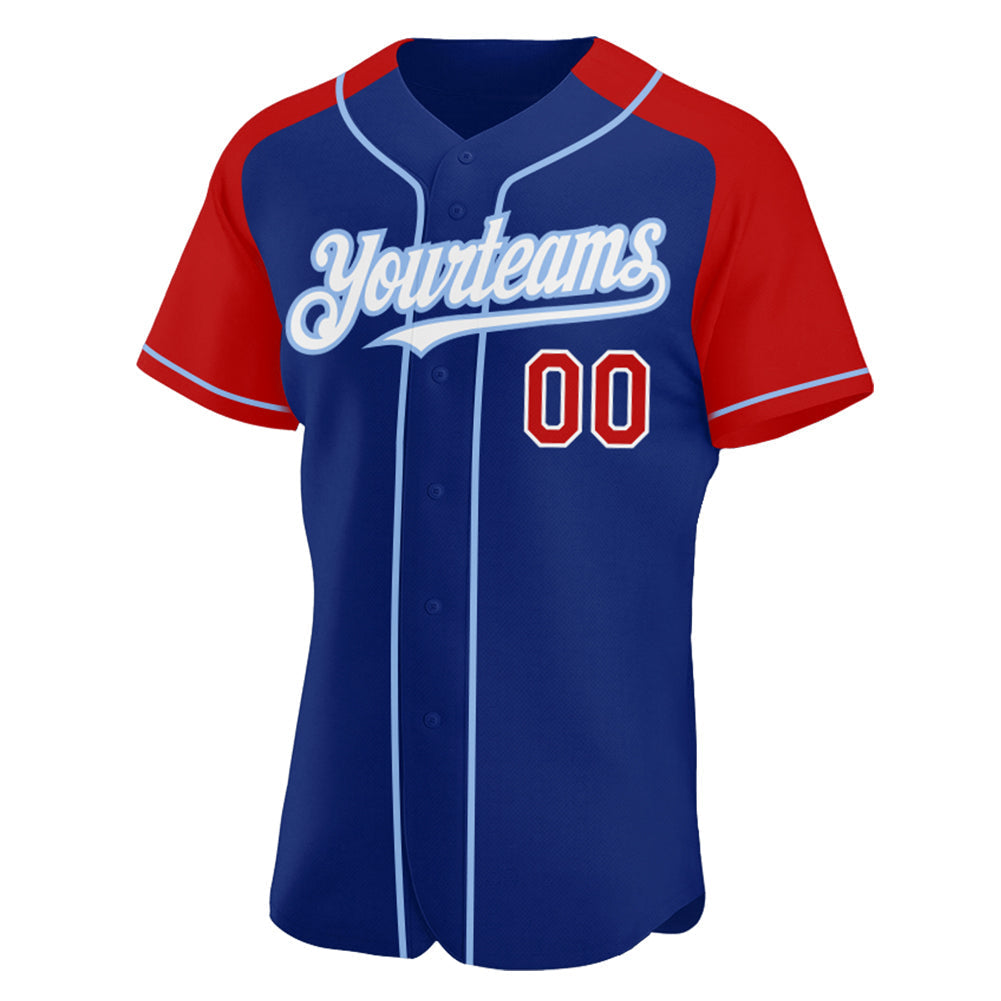 Custom Royal Red-Light Blue Authentic Raglan Sleeves Baseball Jersey baseball jersey product view 2