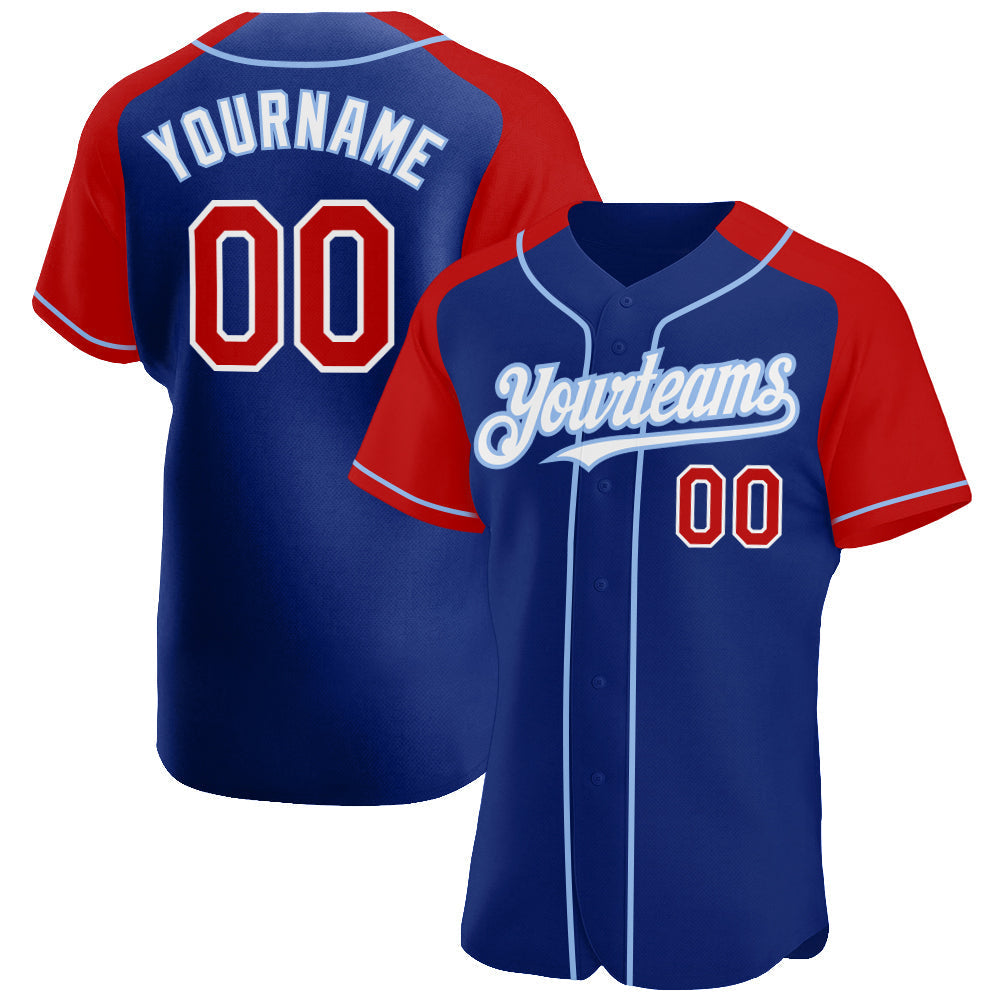 Custom Royal Red-Light Blue Authentic Raglan Sleeves Baseball Jersey baseball jersey product view 1