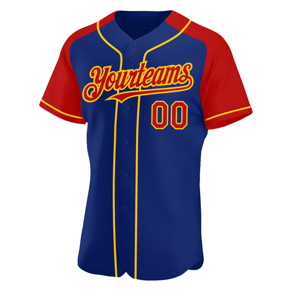 Custom Royal Red-Yellow Authentic Raglan Sleeves Baseball Jersey baseball jersey product view 2