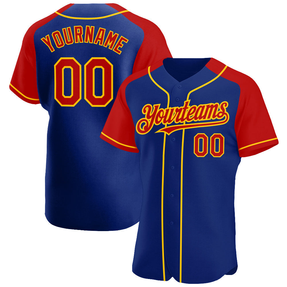 Custom Royal Red-Yellow Authentic Raglan Sleeves Baseball Jersey baseball jersey product view 1