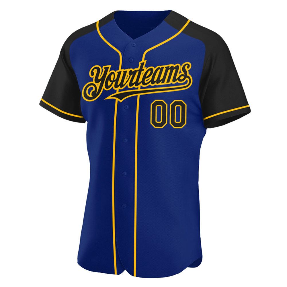 Custom Royal Black-Gold Authentic Raglan Sleeves Baseball Jersey baseball jersey product view 2