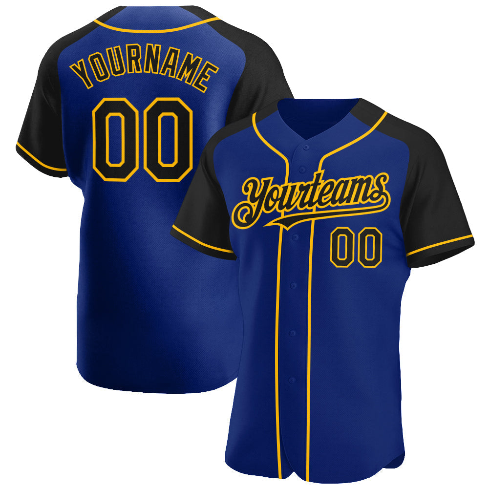 Custom Royal Black-Gold Authentic Raglan Sleeves Baseball Jersey baseball jersey product view 1