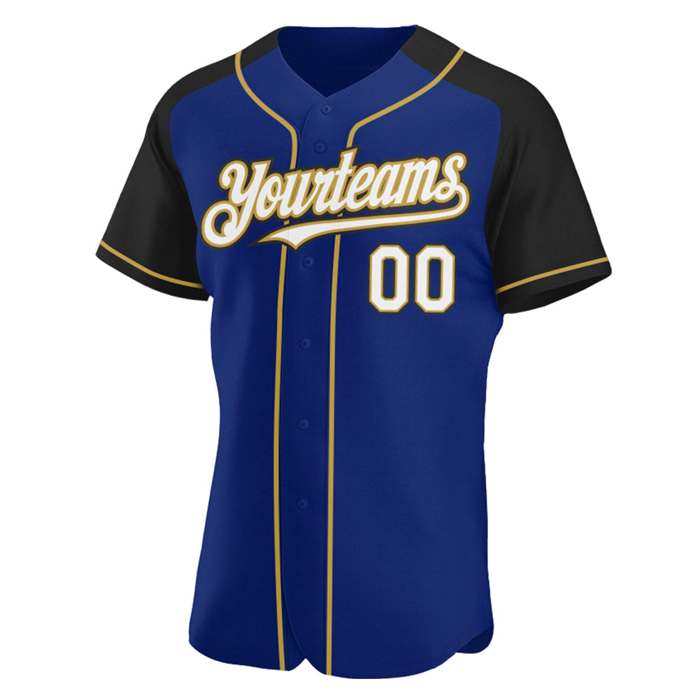 Custom Royal White Black-Old Gold Authentic Raglan Sleeves Baseball Jersey baseball jersey product view 2