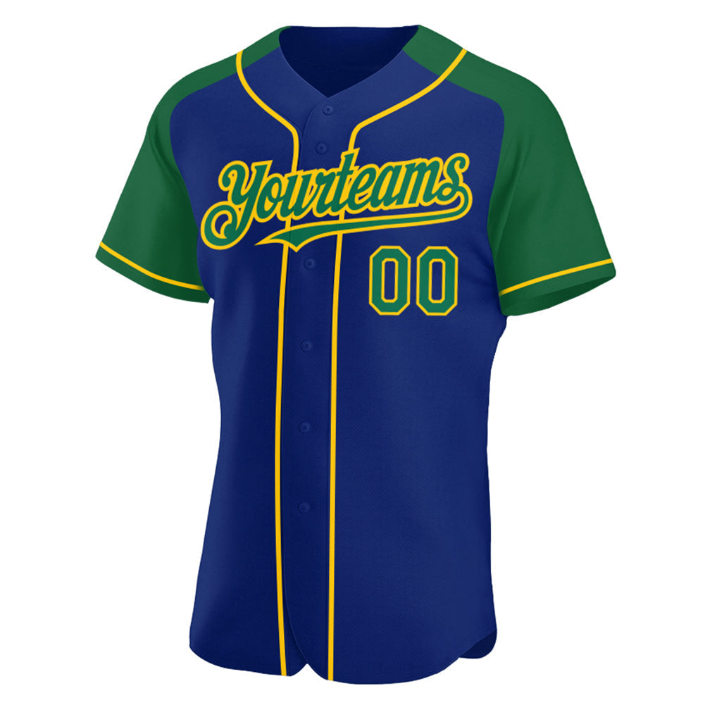 Custom Royal Kelly Green-Yellow Authentic Raglan Sleeves Baseball Jersey baseball jersey product view 2