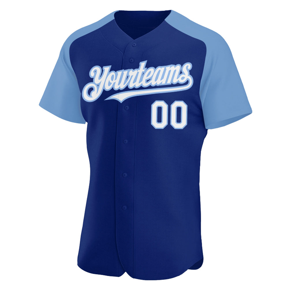 Custom Royal White-Light Blue Authentic Raglan Sleeves Baseball Jersey baseball jersey product view 2
