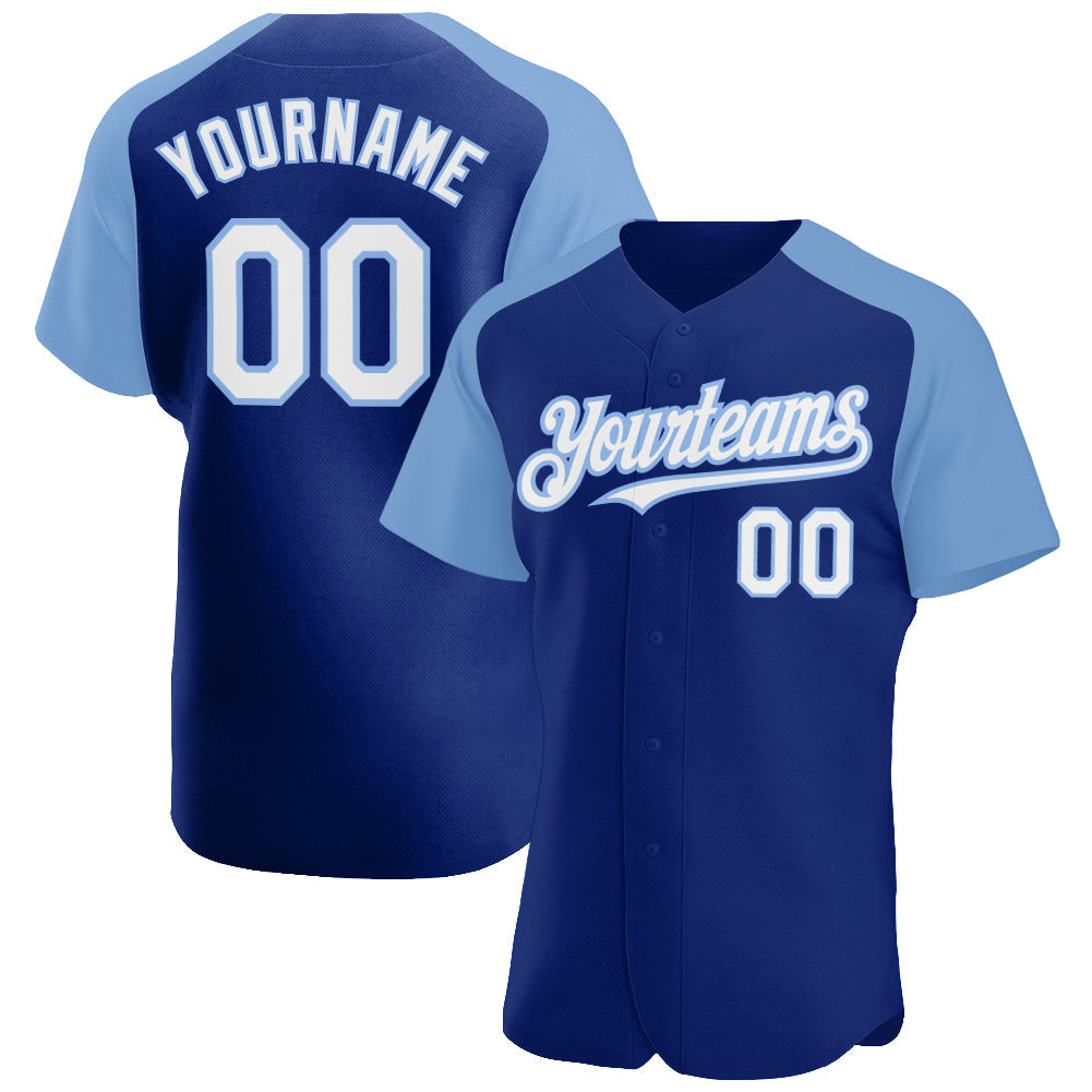 Custom Royal White-Light Blue Authentic Raglan Sleeves Baseball Jersey baseball jersey product view 1
