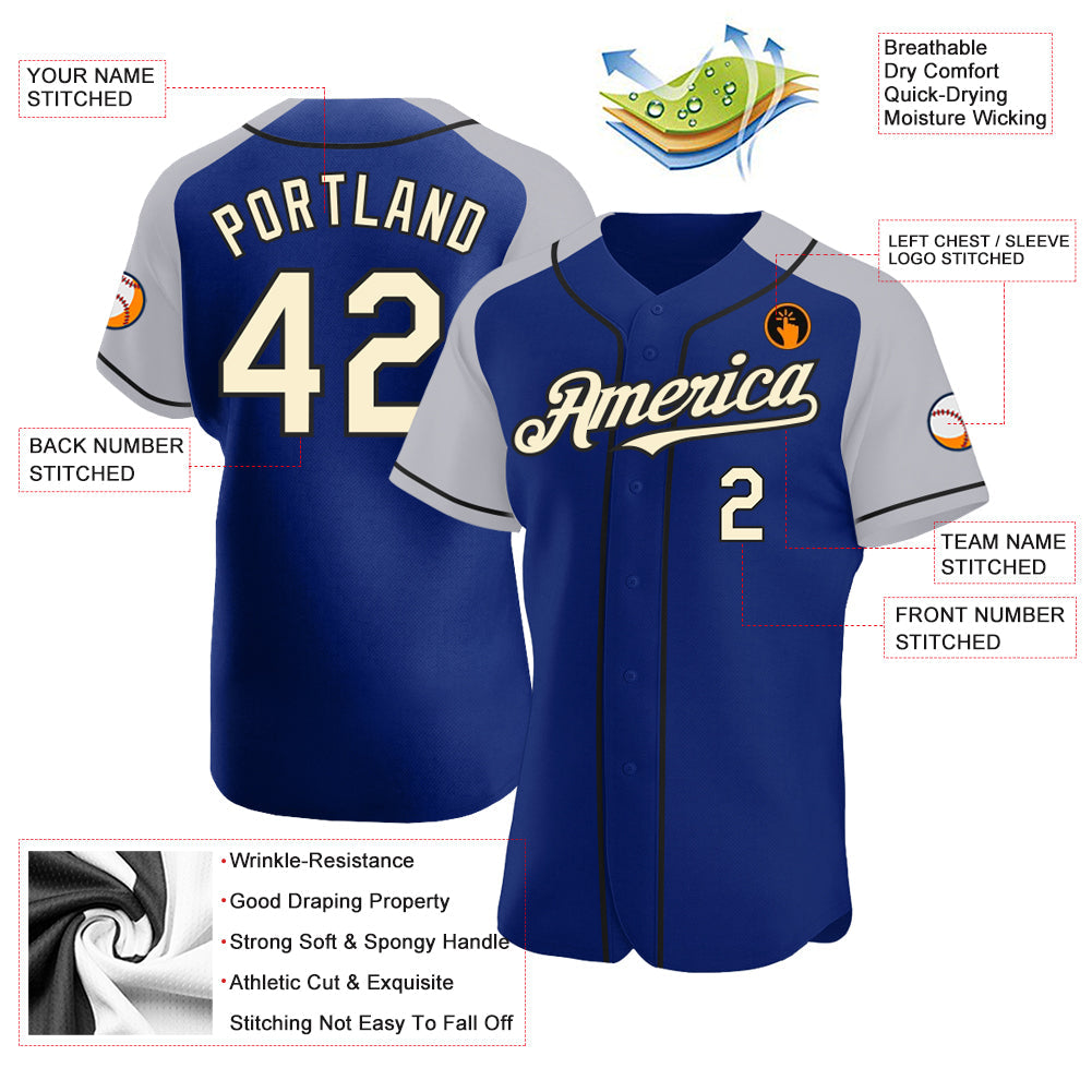 Custom Royal Cream-Black Authentic Raglan Sleeves Baseball Jersey baseball jersey product view 3