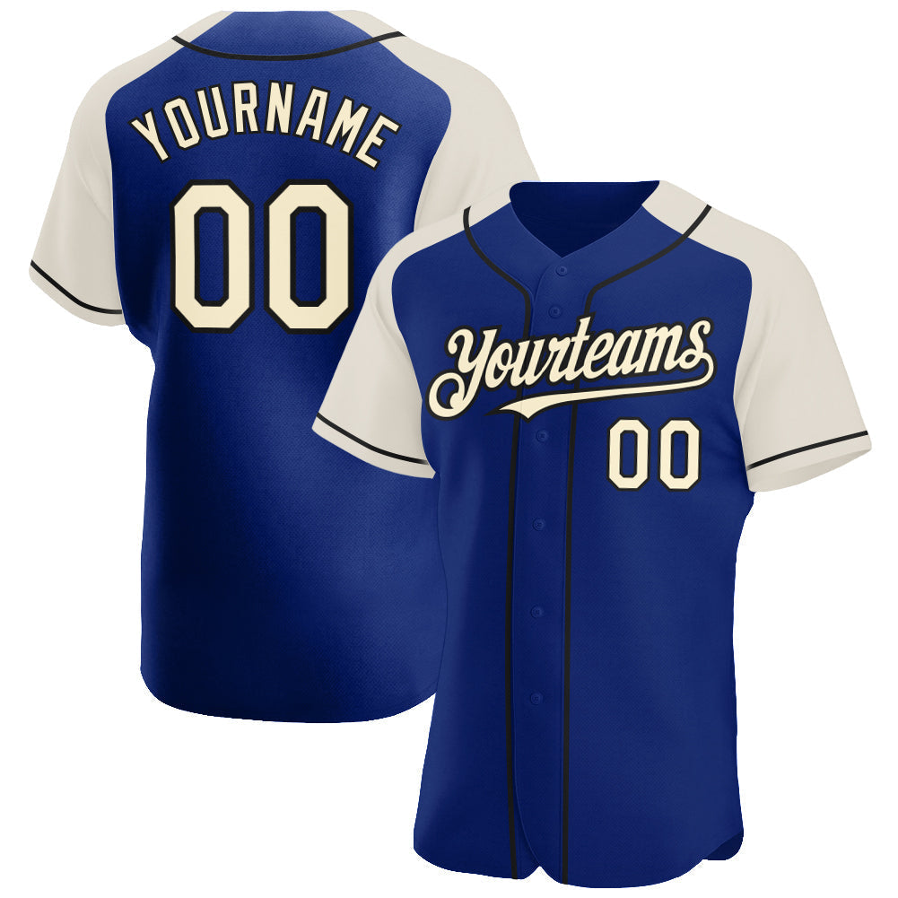 Custom Royal Cream-Black Authentic Raglan Sleeves Baseball Jersey baseball jersey product view 1