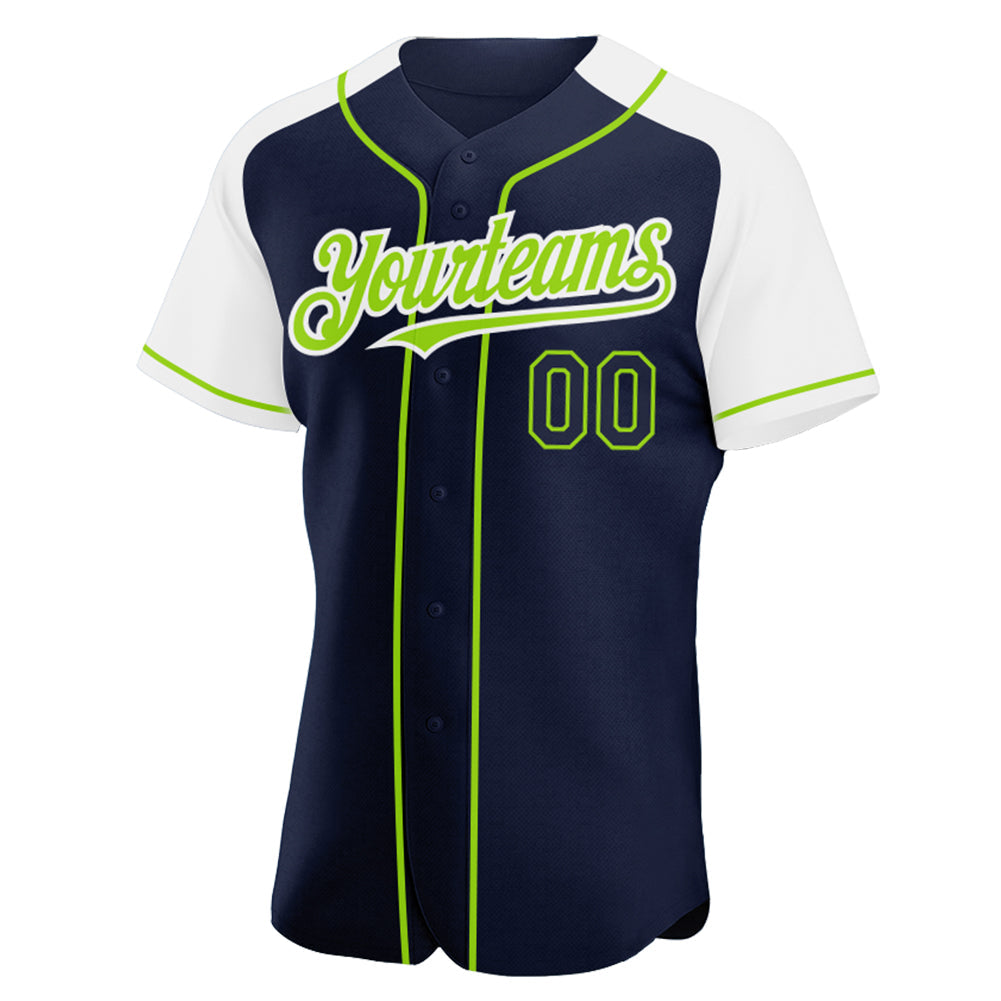 Custom Navy White-Neon Green Authentic Raglan Sleeves Baseball Jersey baseball jersey product view 2