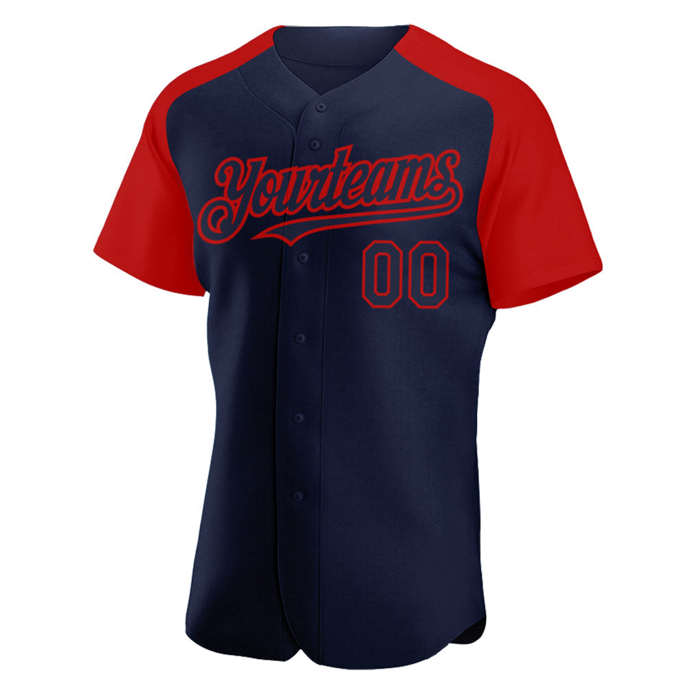Custom Navy Red Authentic Raglan Sleeves Baseball Jersey baseball jersey product view 2