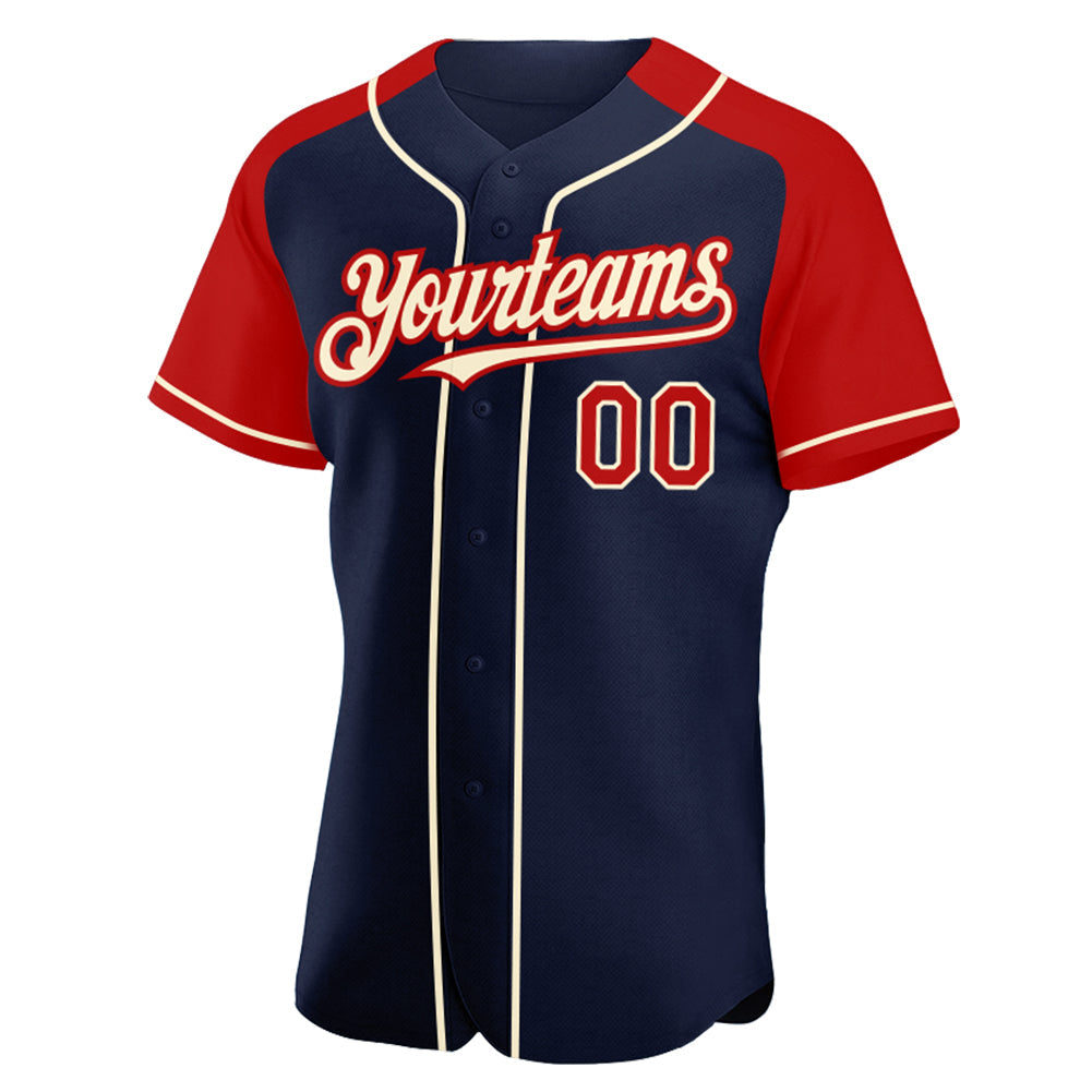 Custom Navy Red-Cream Authentic Raglan Sleeves Baseball Jersey baseball jersey product view 2