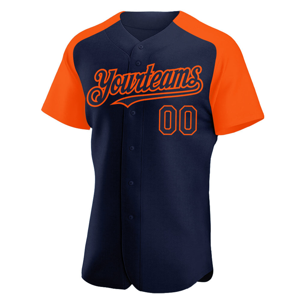 Custom Navy Orange Authentic Raglan Sleeves Baseball Jersey baseball jersey product view 2
