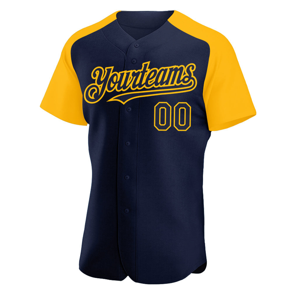 Custom Navy Gold Authentic Raglan Sleeves Baseball Jersey baseball jersey product view 2