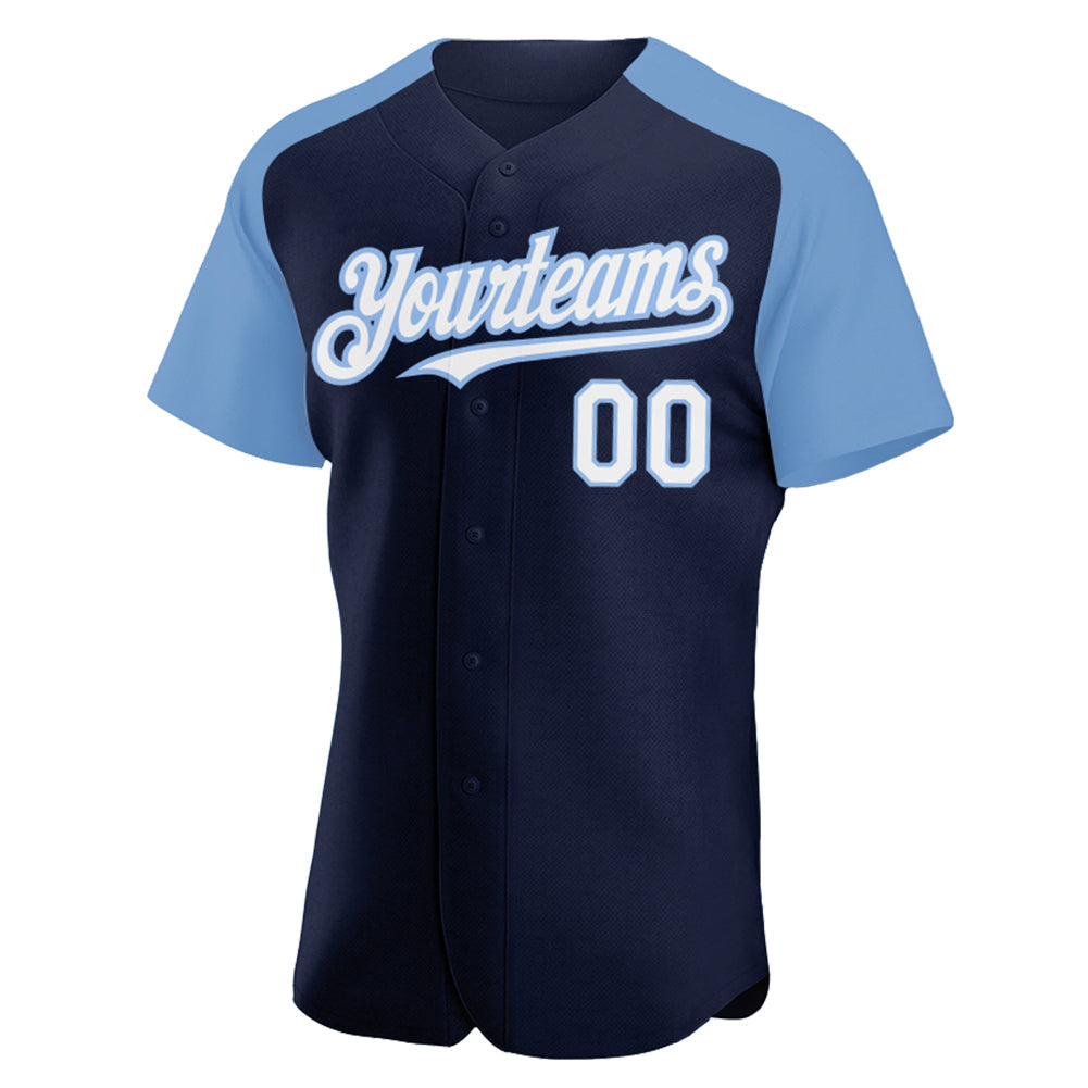 Custom Navy White-Light Blue Authentic Raglan Sleeves Baseball Jersey baseball jersey product view 2