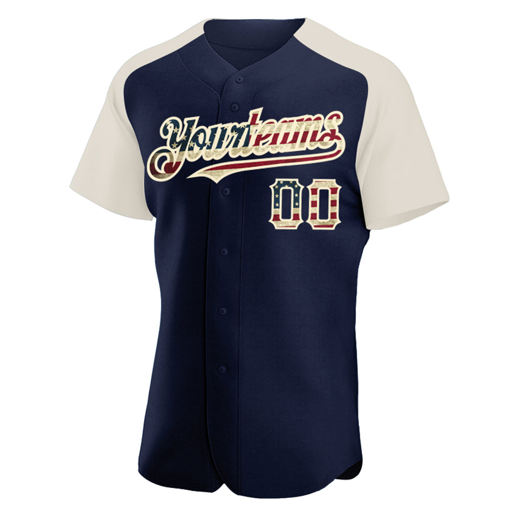 Custom Navy Vintage USA Flag-Cream Authentic Raglan Sleeves Baseball Jersey baseball jersey product view 2