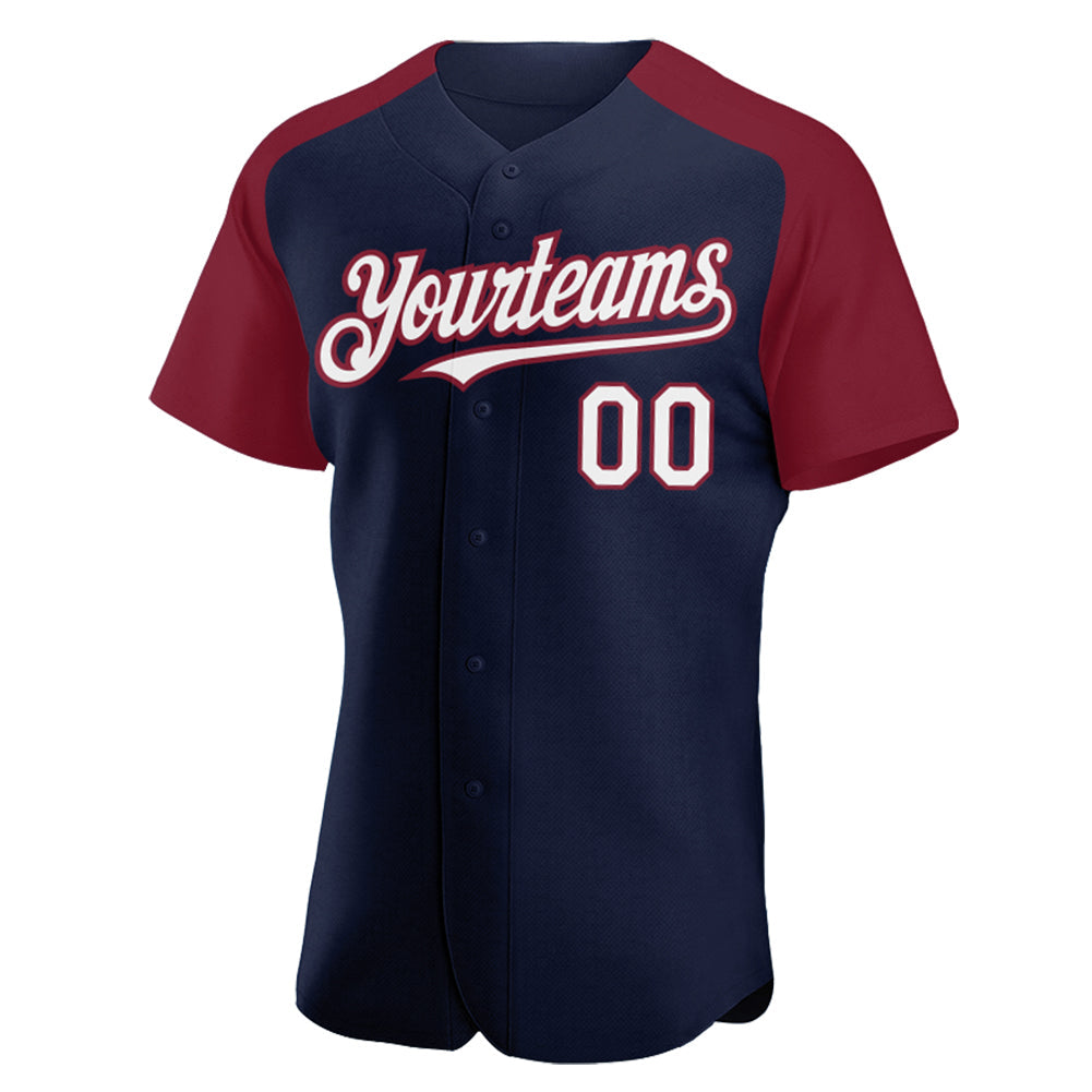 Custom Navy White-Crimson Authentic Raglan Sleeves Baseball Jersey baseball jersey product view 2