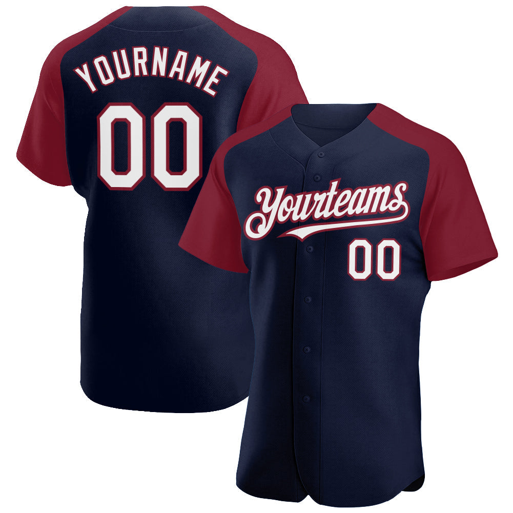 Custom Navy White-Crimson Authentic Raglan Sleeves Baseball Jersey baseball jersey product view 1