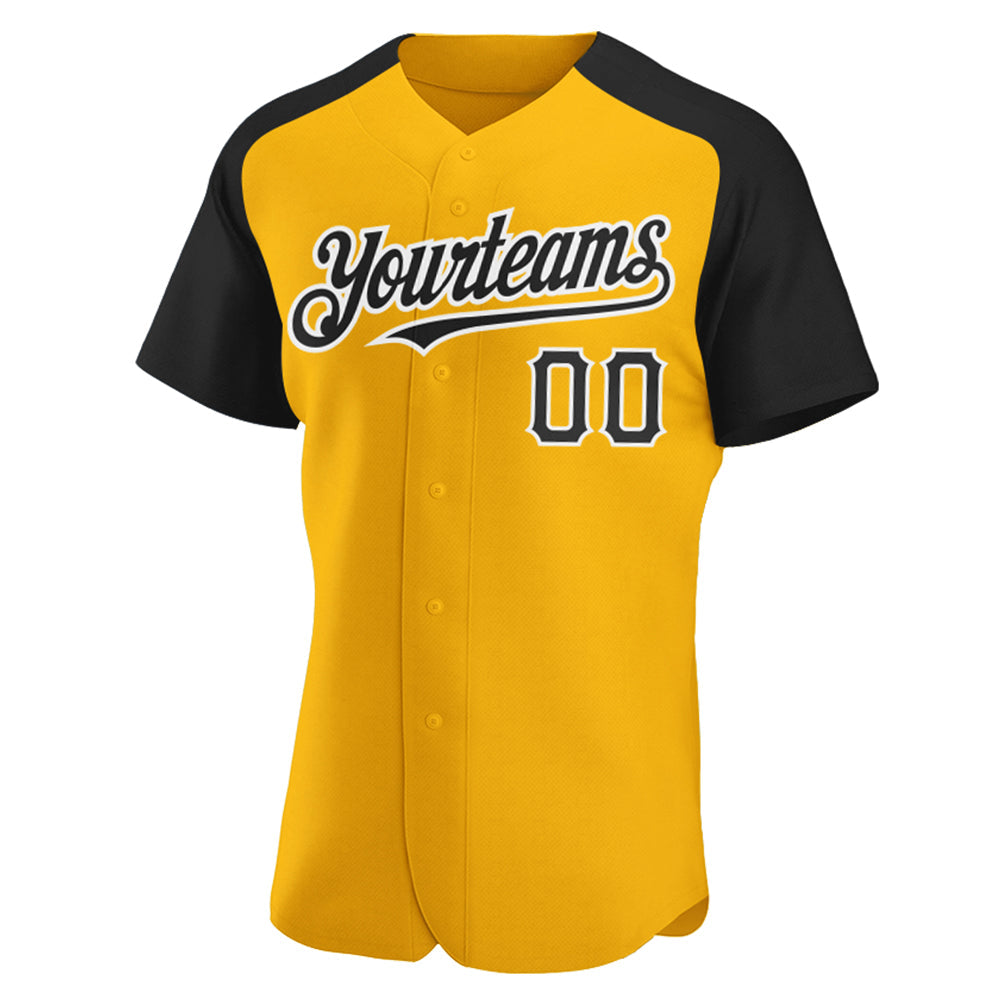 Custom Gold Black-White Authentic Raglan Sleeves Baseball Jersey baseball jersey product view 2