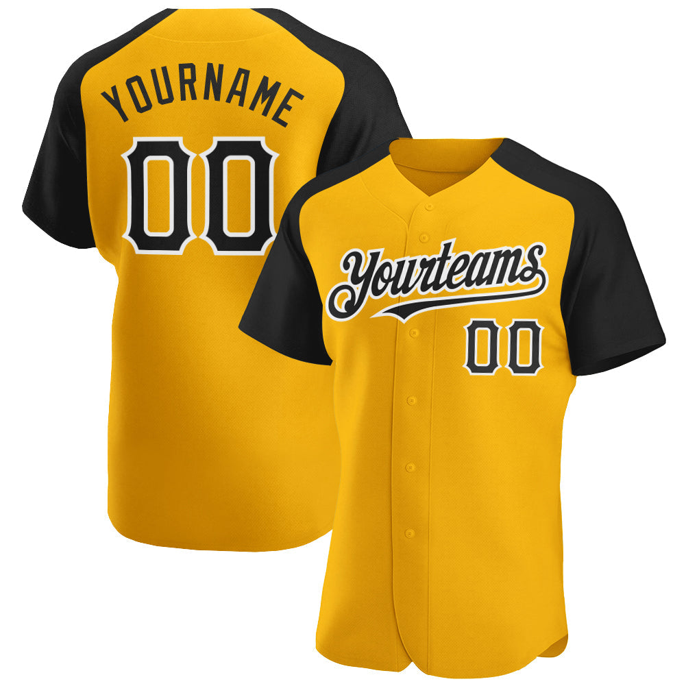 Custom Gold Black-White Authentic Raglan Sleeves Baseball Jersey baseball jersey product view 1