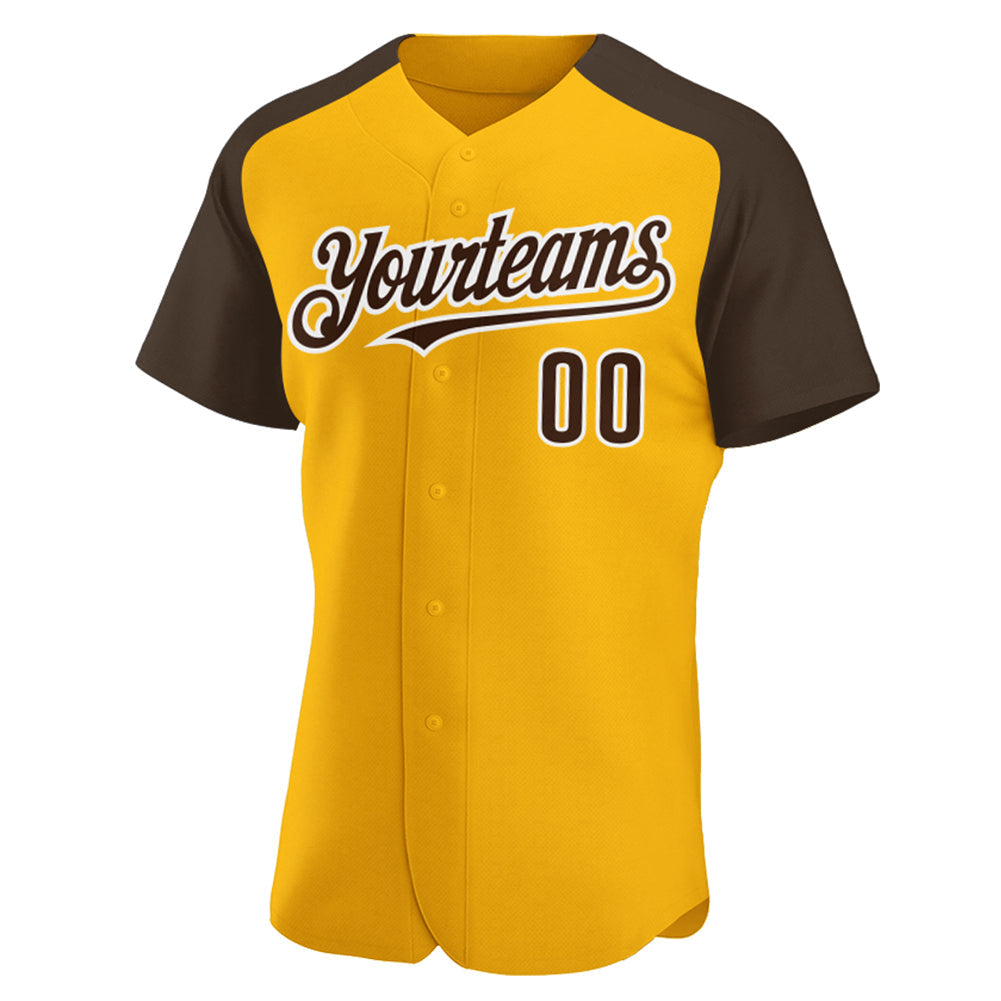 Custom Gold Brown-White Authentic Raglan Sleeves Baseball Jersey baseball jersey product view 2